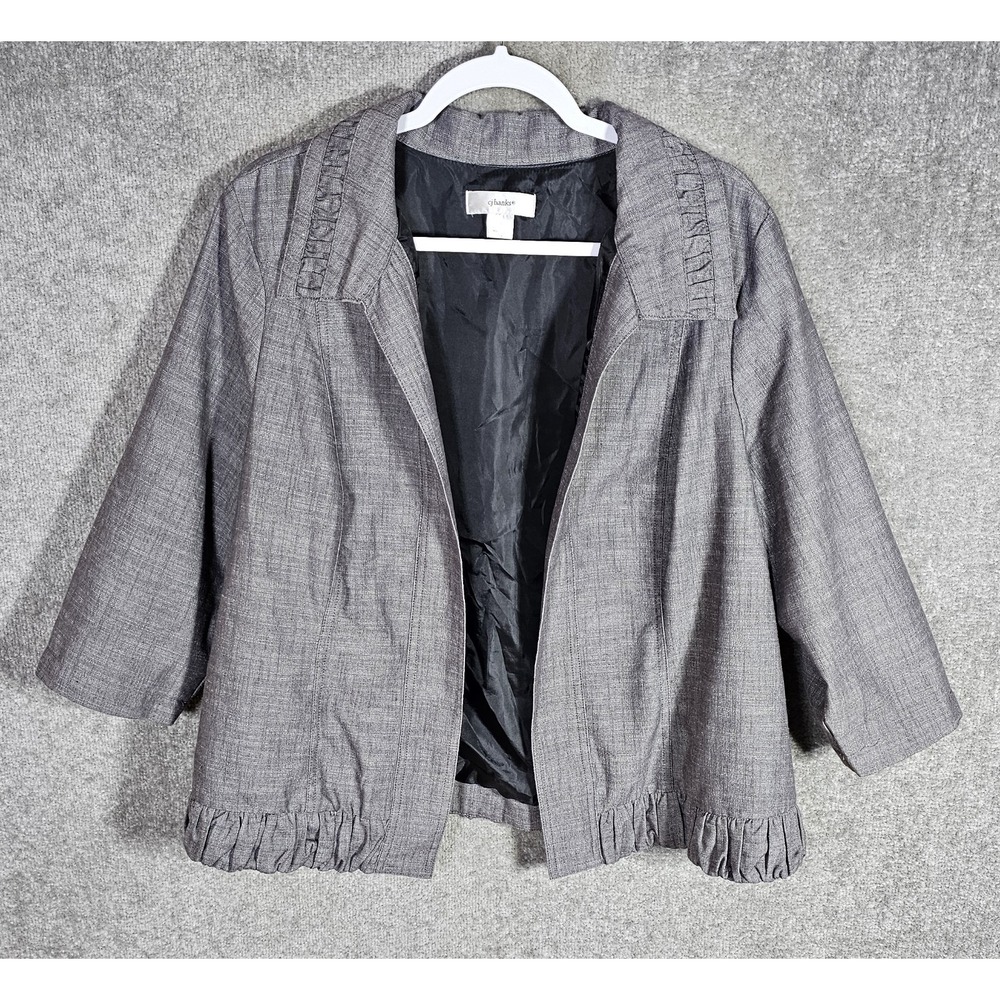 CJ Banks Open Front Blazer Womens Size 1X Gray Lined 3/4 Sleeve Career Office